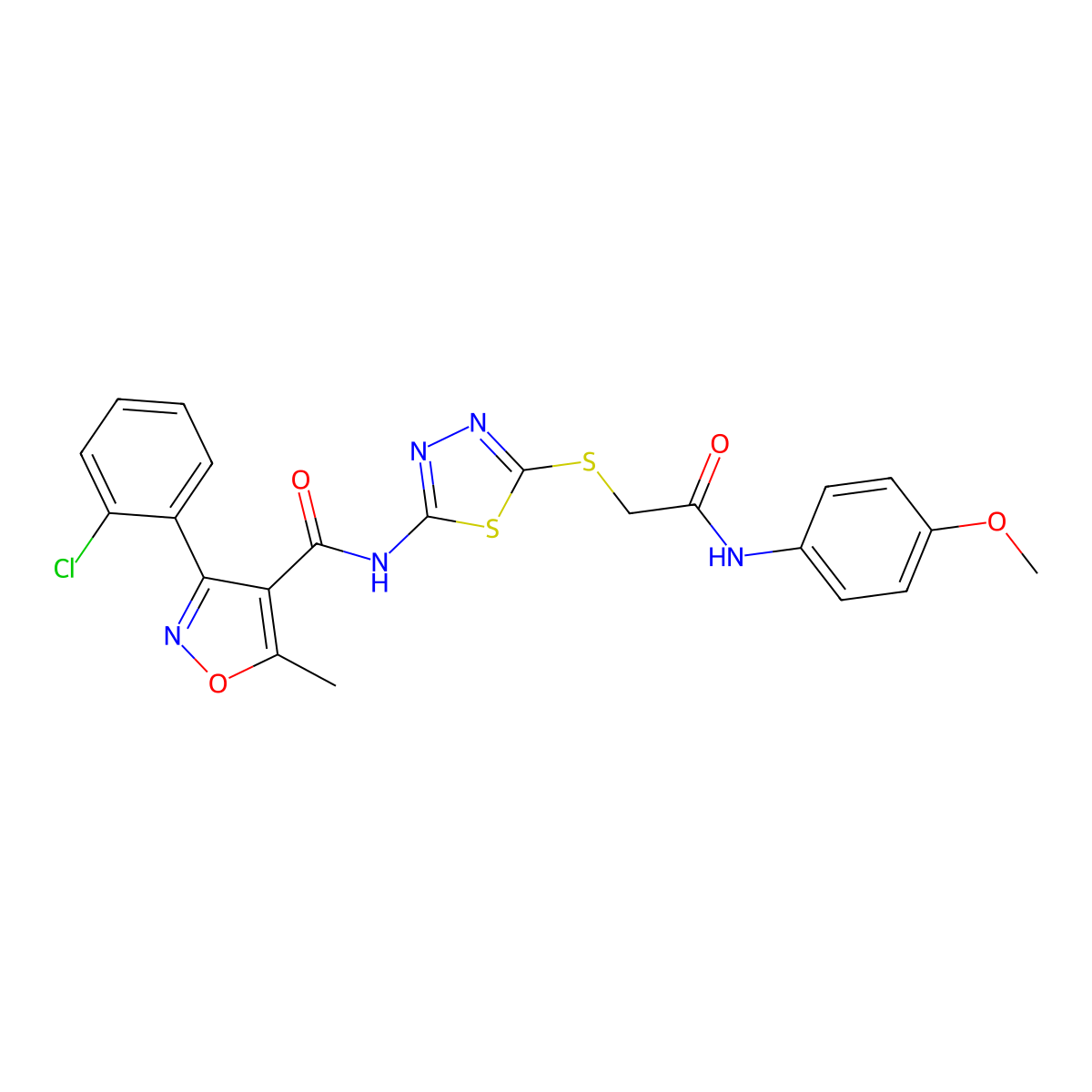 3-(2-chlorophenyl)-N-(5-((2-((4-methoxyphenyl)amino)-2-oxoethyl)thio)-1,3,4-thiadiazol-2-yl)-5-methylisoxazole-4-carboxamide molecular structure, CAS 391869-48-0