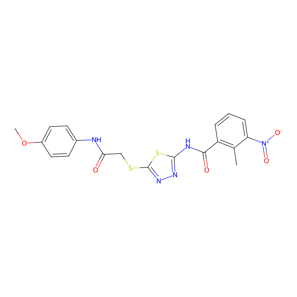 N-(5-((2-((4-methoxyphenyl)amino)-2-oxoethyl)thio)-1,3,4-thiadiazol-2-yl)-2-methyl-3-nitrobenzamide molecular structure, CAS 391869-51-5
