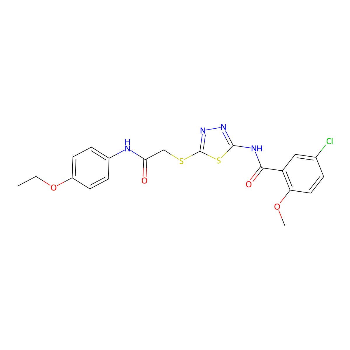 5-chloro-N-[5-[2-(4-ethoxyanilino)-2-oxoethyl]sulfanyl-1,3,4-thiadiazol-2-yl]-2-methoxybenzamide molecular structure, CAS 391869-55-9