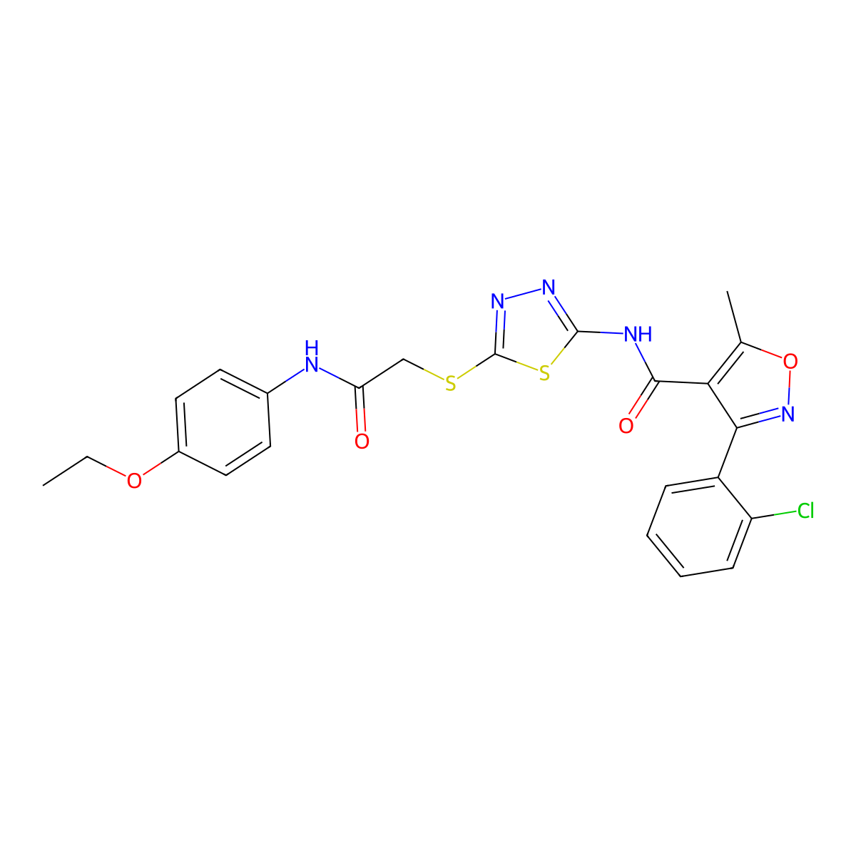 3-(2-chlorophenyl)-N-(5-((2-((4-ethoxyphenyl)amino)-2-oxoethyl)thio)-1,3,4-thiadiazol-2-yl)-5-methylisoxazole-4-carboxamide molecular structure, CAS 391869-56-0