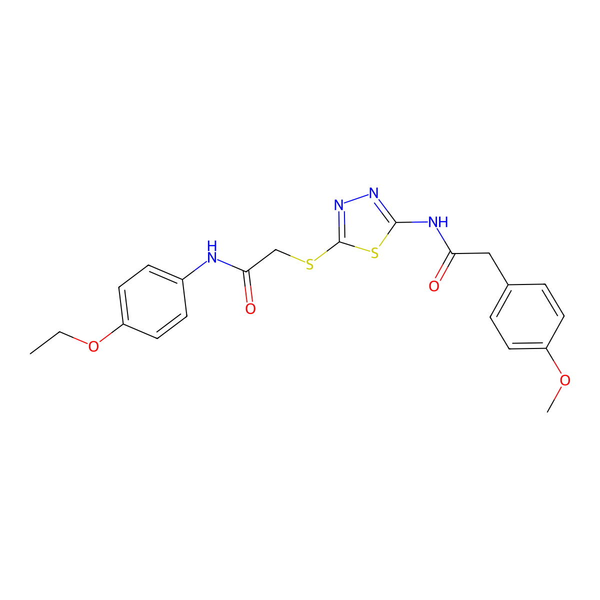 N-(4-ethoxyphenyl)-2-((5-(2-(4-methoxyphenyl)acetamido)-1,3,4-thiadiazol-2-yl)thio)acetamide molecular structure, CAS 391869-62-8