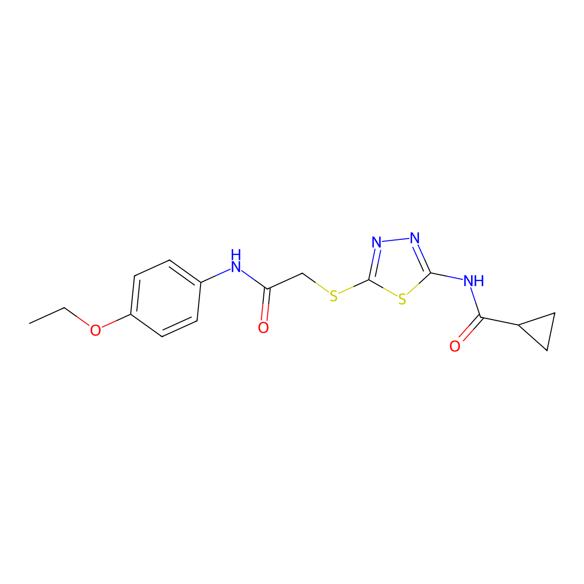 N-[5-[2-(4-ethoxyanilino)-2-oxoethyl]sulfanyl-1,3,4-thiadiazol-2-yl]cyclopropanecarboxamide molecular structure, CAS 391869-63-9