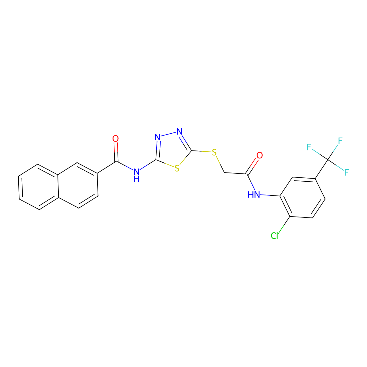 N-(5-((2-((2-chloro-5-(trifluoromethyl)phenyl)amino)-2-oxoethyl)thio)-1,3,4-thiadiazol-2-yl)-2-naphthamide molecular structure, CAS 391869-75-3
