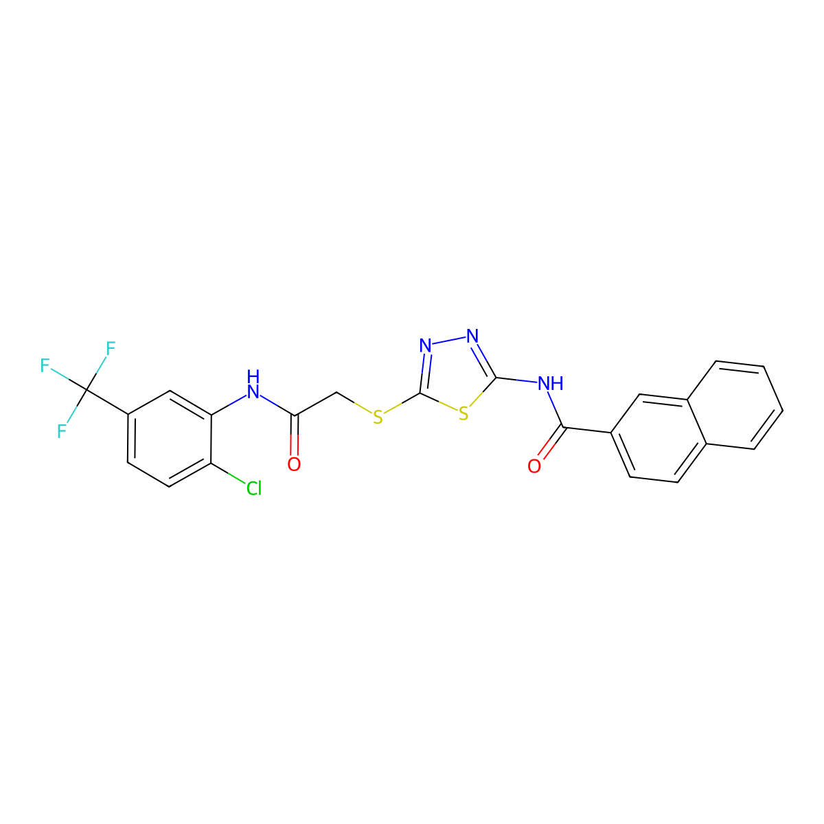 N-(5-((2-((2-chloro-5-(trifluoromethyl)phenyl)amino)-2-oxoethyl)thio)-1,3,4-thiadiazol-2-yl)-2-naphthamide molecular structure, CAS 391869-75-3