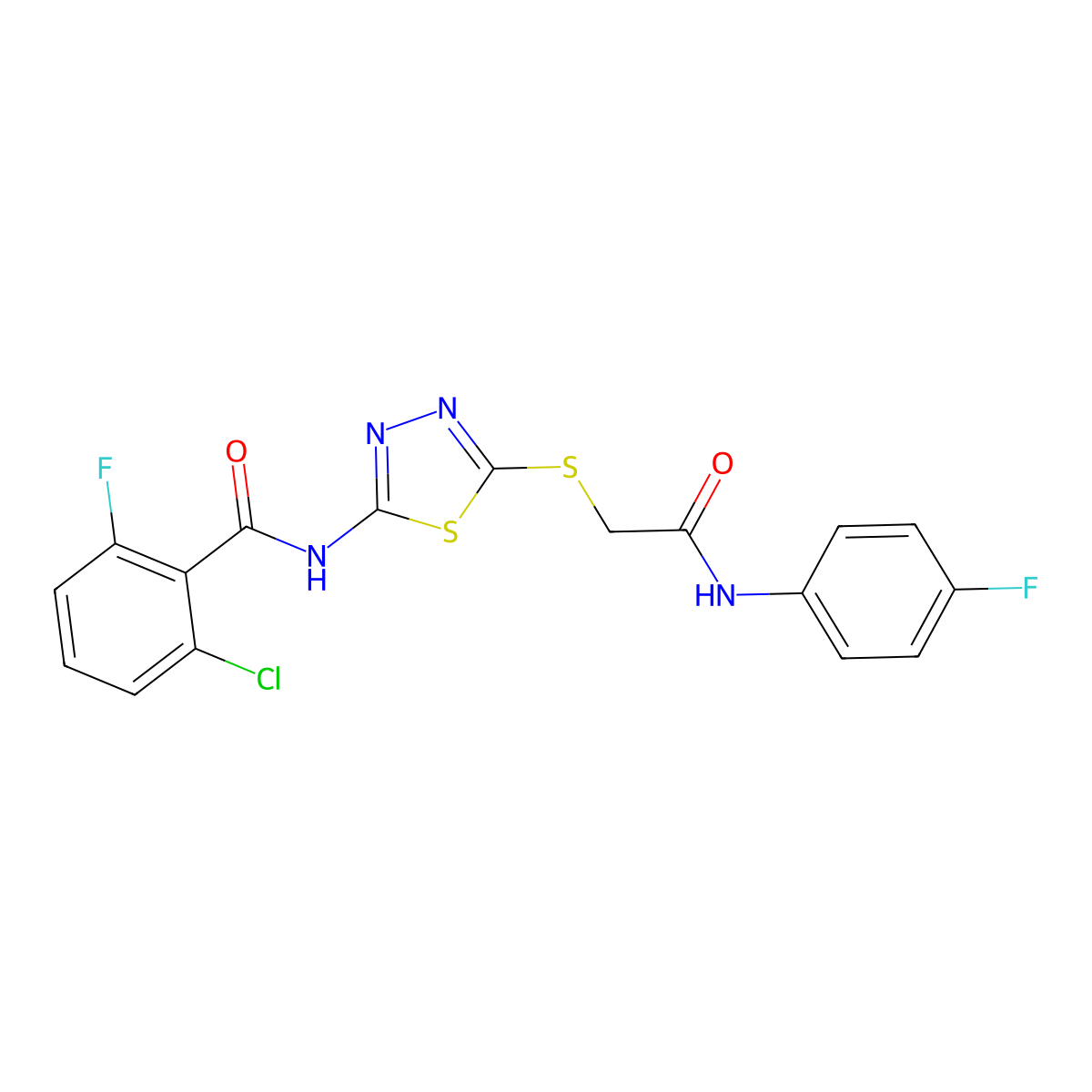 2-chloro-6-fluoro-N-(5-((2-((4-fluorophenyl)amino)-2-oxoethyl)thio)-1,3,4-thiadiazol-2-yl)benzamide molecular structure, CAS 391869-85-5