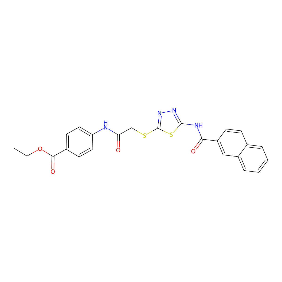 Ethyl 4-[[2-[[5-(naphthalene-2-carbonylamino)-1,3,4-thiadiazol-2-yl]sulfanyl]acetyl]amino]benzoate molecular structure, CAS 391874-55-8