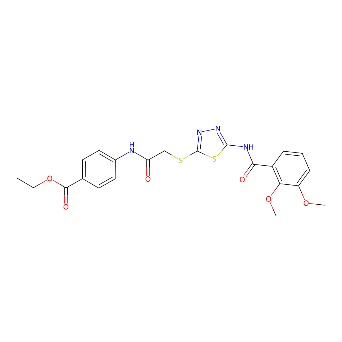 Ethyl 4-[[2-[[5-[(2,3-dimethoxybenzoyl)amino]-1,3,4-thiadiazol-2-yl]sulfanyl]acetyl]amino]benzoate molecular structure, CAS 391874-56-9