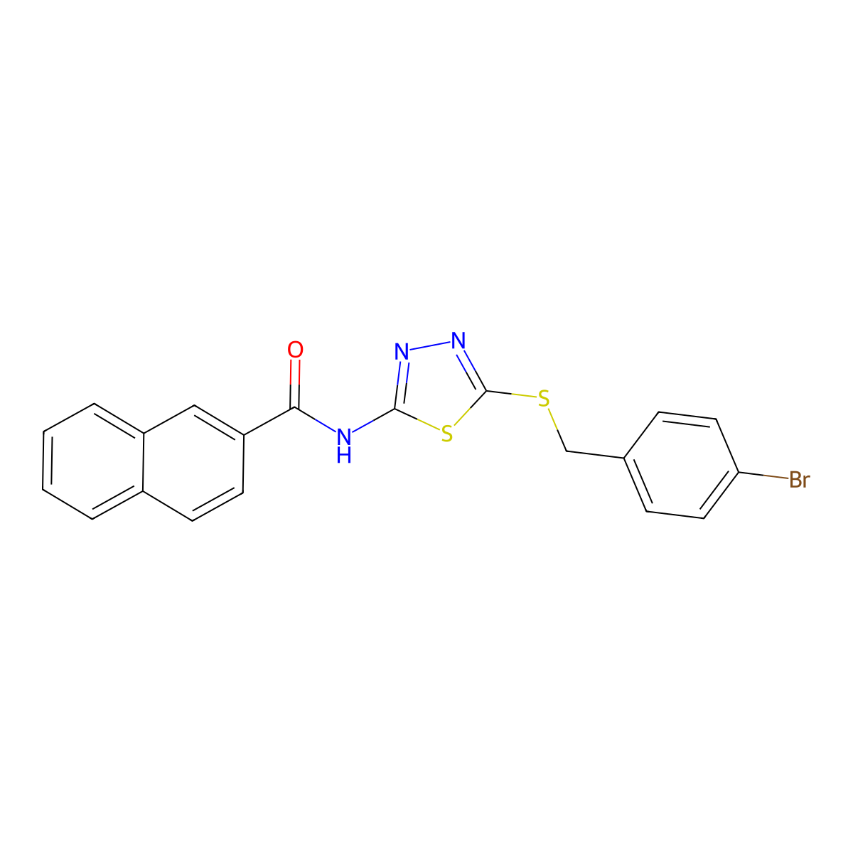 N-[5-[(4-bromophenyl)methylsulfanyl]-1,3,4-thiadiazol-2-yl]naphthalene-2-carboxamide molecular structure, CAS 391874-63-8