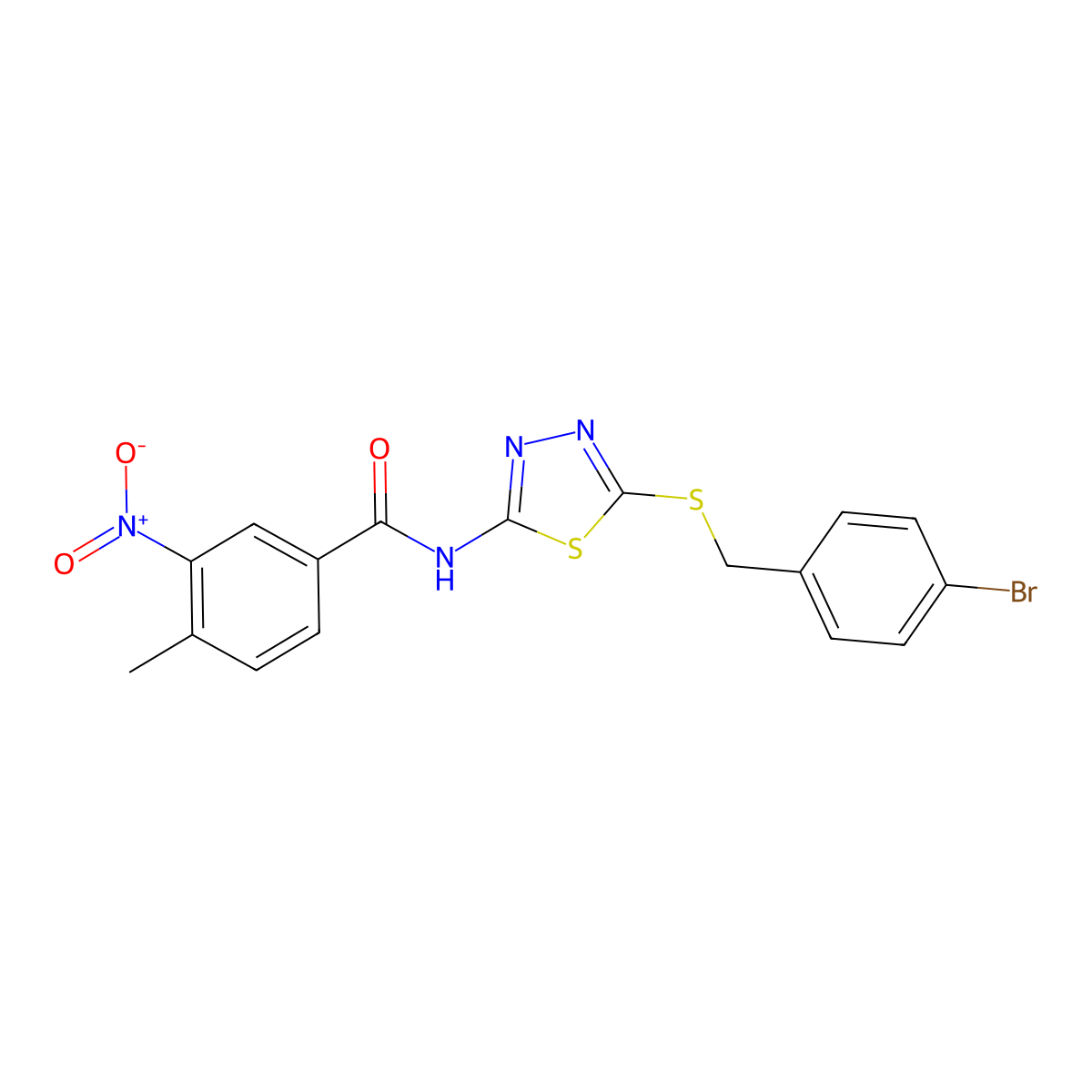 N-(5-((4-bromobenzyl)thio)-1,3,4-thiadiazol-2-yl)-4-methyl-3-nitrobenzamide molecular structure, CAS 391874-66-1