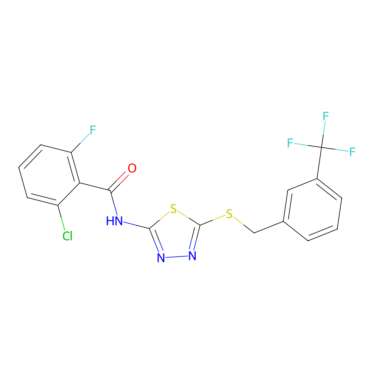 2-chloro-6-fluoro-N-(5-((3-(trifluoromethyl)benzyl)thio)-1,3,4-thiadiazol-2-yl)benzamide molecular structure, CAS 391874-71-8