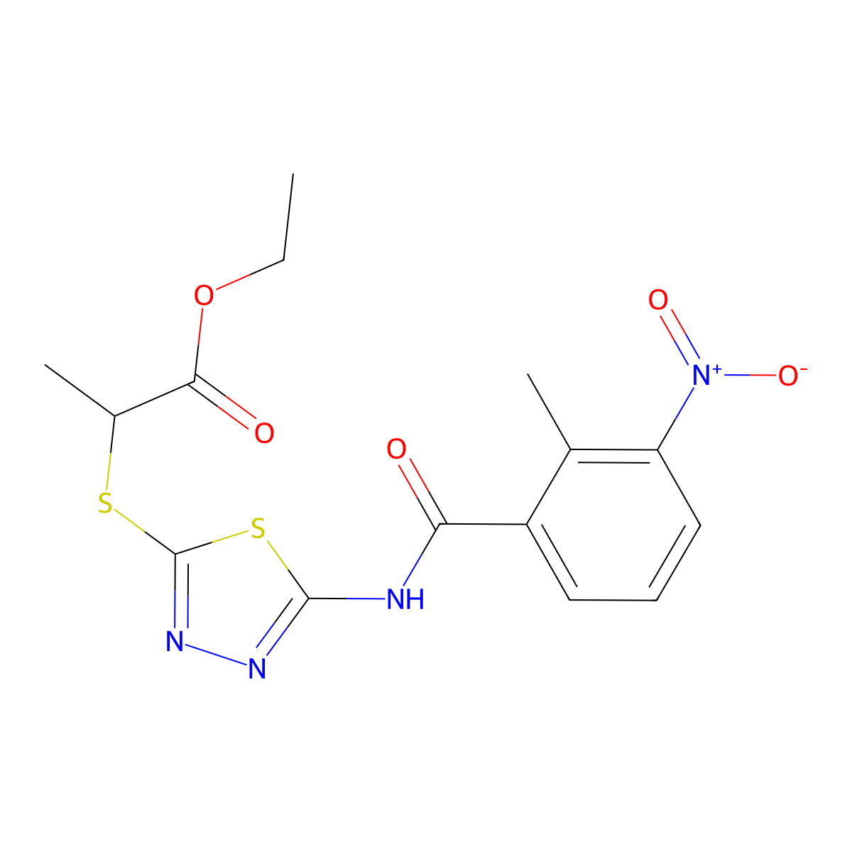 Ethyl 2-((5-(2-methyl-3-nitrobenzamido)-1,3,4-thiadiazol-2-yl)thio)propanoate molecular structure, CAS 391874-96-7