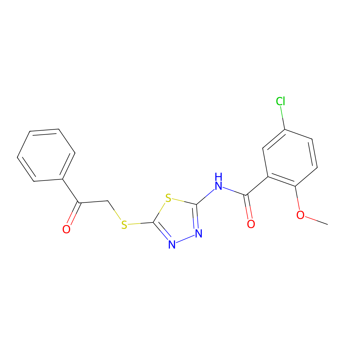 5-chloro-2-methoxy-N-(5-((2-oxo-2-phenylethyl)thio)-1,3,4-thiadiazol-2-yl)benzamide molecular structure, CAS 391875-04-0