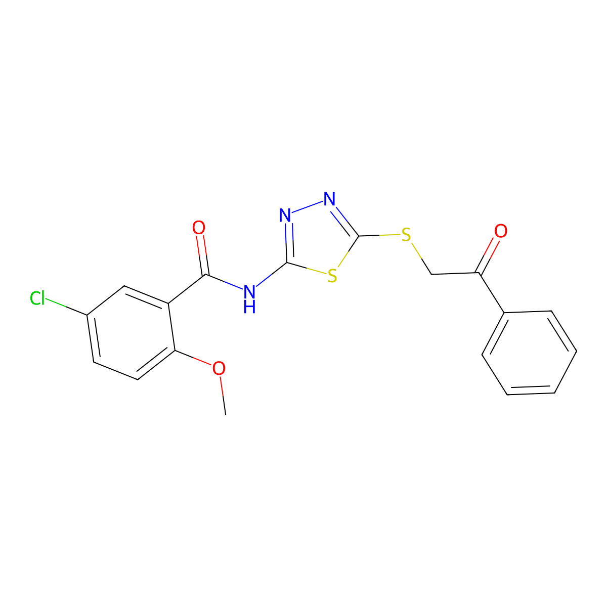 5-chloro-2-methoxy-N-(5-((2-oxo-2-phenylethyl)thio)-1,3,4-thiadiazol-2-yl)benzamide molecular structure, CAS 391875-04-0