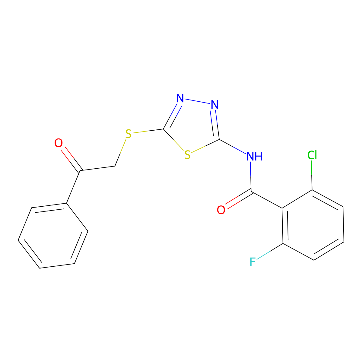 2-chloro-6-fluoro-N-(5-((2-oxo-2-phenylethyl)thio)-1,3,4-thiadiazol-2-yl)benzamide molecular structure, CAS 391875-05-1