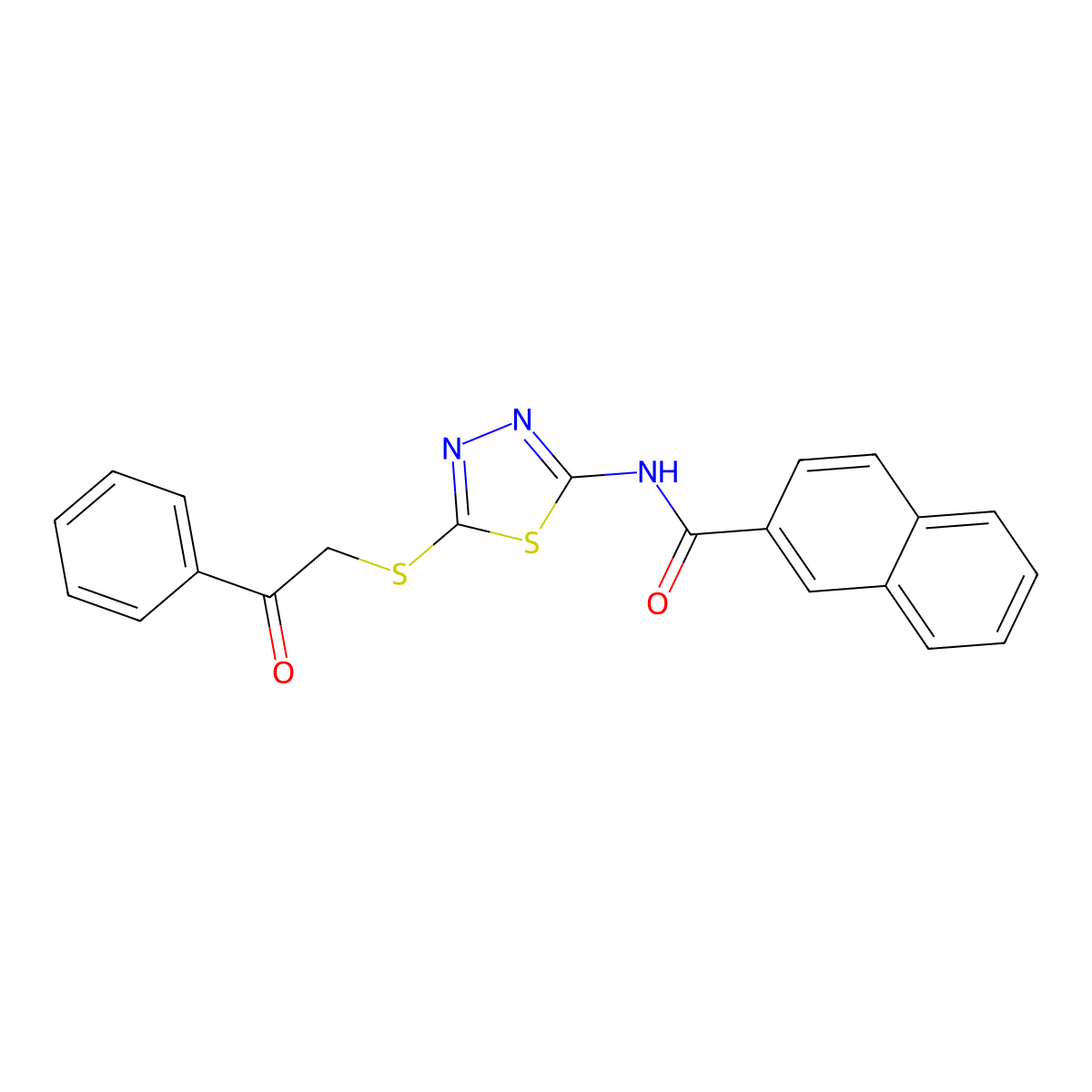 N-(5-((2-oxo-2-phenylethyl)thio)-1,3,4-thiadiazol-2-yl)-2-naphthamide molecular structure, CAS 391875-07-3