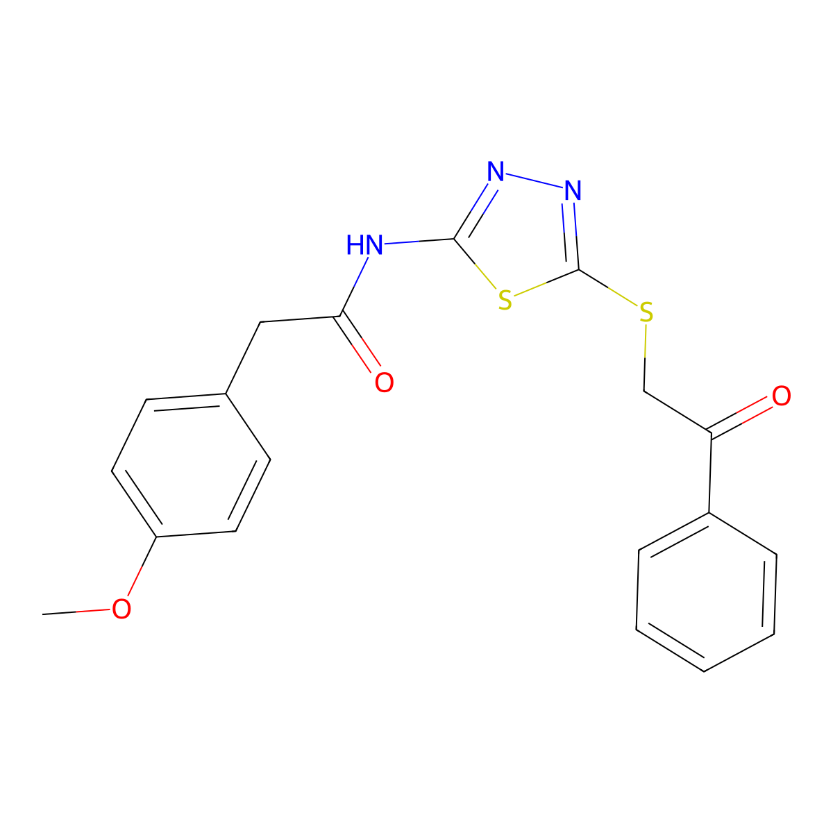 2-(4-methoxyphenyl)-N-(5-phenacylsulfanyl-1,3,4-thiadiazol-2-yl)acetamide molecular structure, CAS 391875-14-2