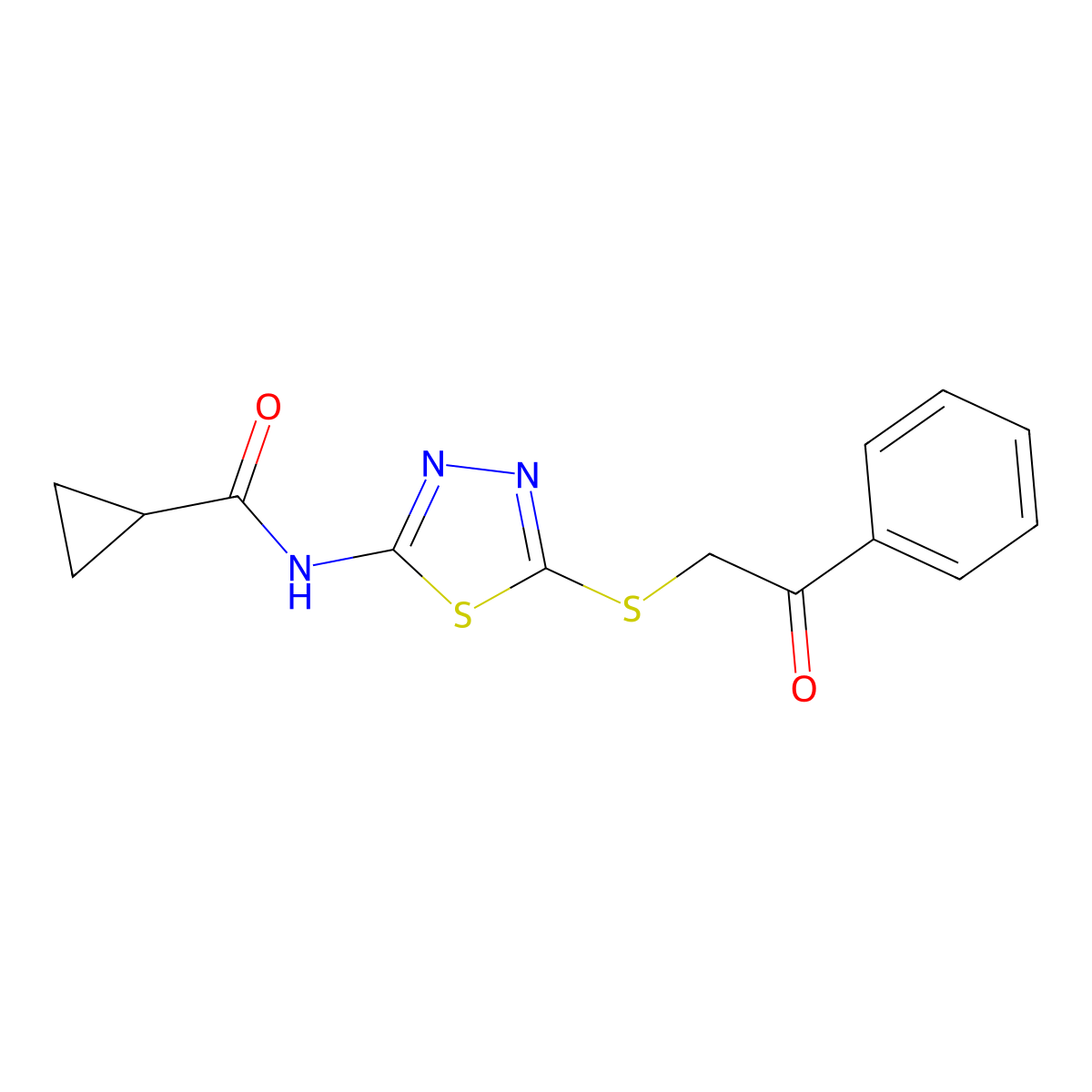 N-(5-((2-oxo-2-phenylethyl)thio)-1,3,4-thiadiazol-2-yl)cyclopropanecarboxamide molecular structure, CAS 391875-16-4