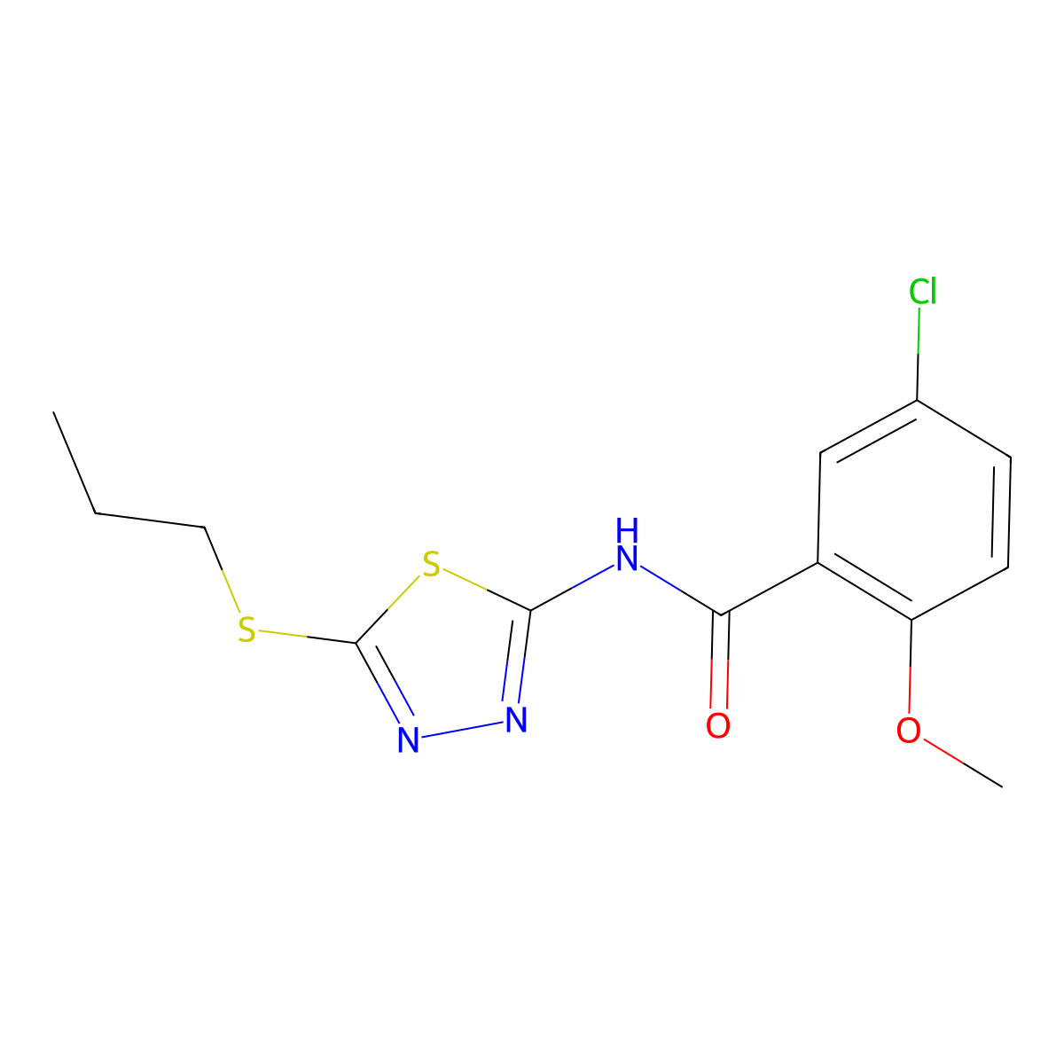 5-chloro-2-methoxy-N-(5-(propylthio)-1,3,4-thiadiazol-2-yl)benzamide molecular structure, CAS 391875-17-5