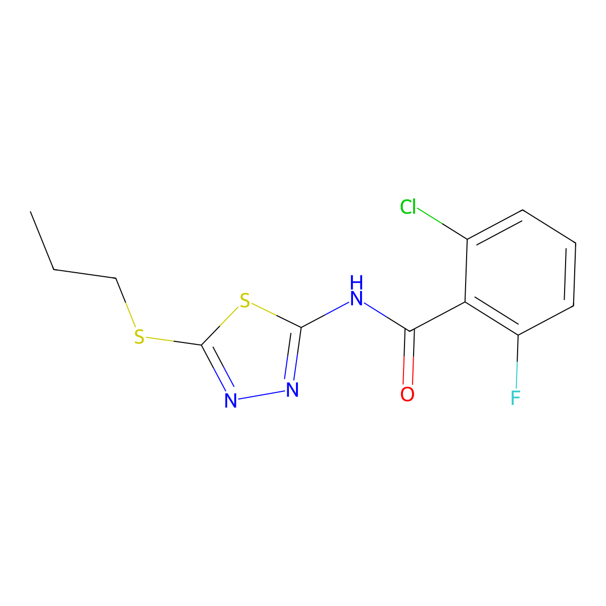 2-chloro-6-fluoro-N-(5-(propylthio)-1,3,4-thiadiazol-2-yl)benzamide molecular structure, CAS 391875-18-6