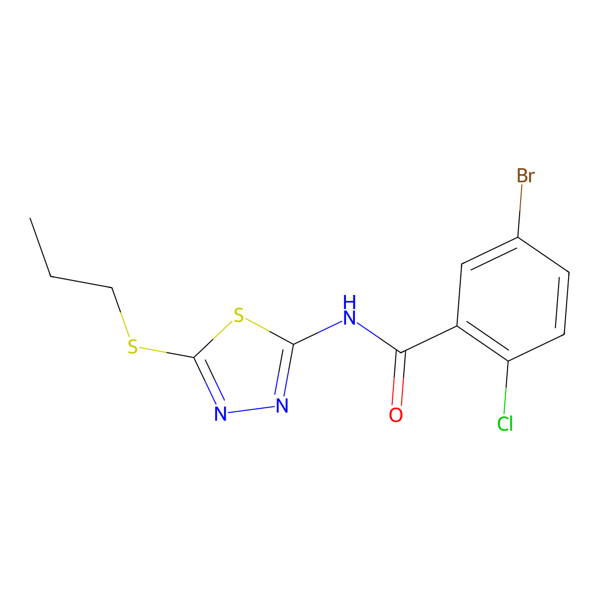 5-bromo-2-chloro-N-(5-propylsulfanyl-1,3,4-thiadiazol-2-yl)benzamide molecular structure, CAS 391875-29-9