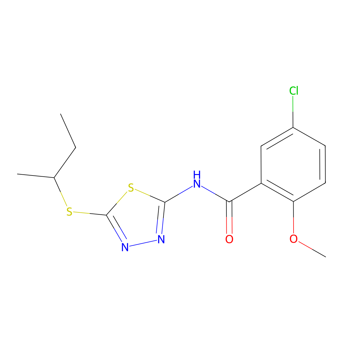N-(5-(sec-butylthio)-1,3,4-thiadiazol-2-yl)-5-chloro-2-methoxybenzamide molecular structure, CAS 391875-37-9