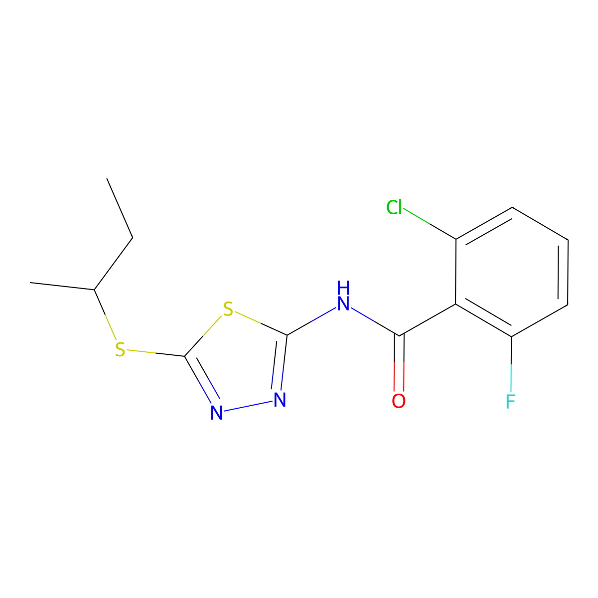 N-(5-(sec-butylthio)-1,3,4-thiadiazol-2-yl)-2-chloro-6-fluorobenzamide molecular structure, CAS 391875-38-0