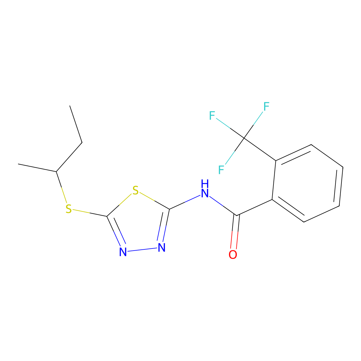 N-(5-(sec-butylthio)-1,3,4-thiadiazol-2-yl)-2-(trifluoromethyl)benzamide molecular structure, CAS 391875-45-9