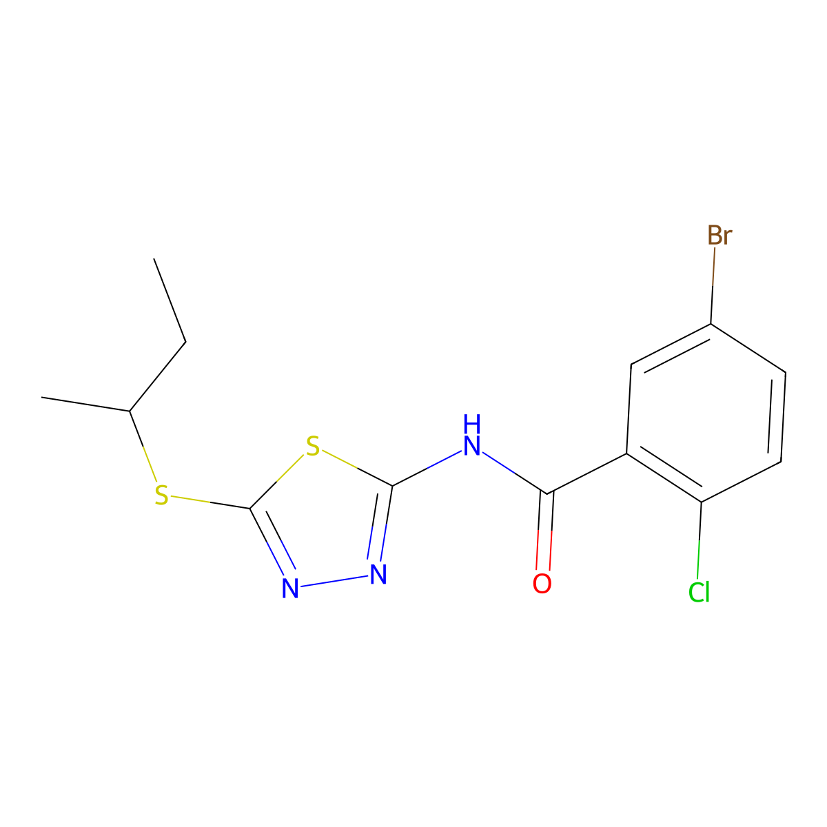 5-bromo-N-(5-(sec-butylthio)-1,3,4-thiadiazol-2-yl)-2-chlorobenzamide molecular structure, CAS 391875-47-1
