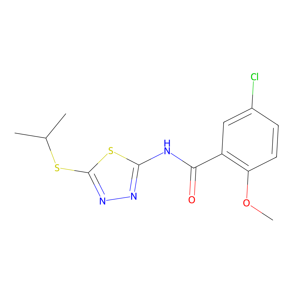 5-chloro-N-(5-(isopropylthio)-1,3,4-thiadiazol-2-yl)-2-methoxybenzamide molecular structure, CAS 391875-55-1