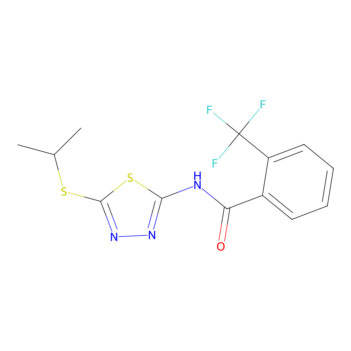 N-(5-(isopropylthio)-1,3,4-thiadiazol-2-yl)-2-(trifluoromethyl)benzamide molecular structure, CAS 391875-64-2