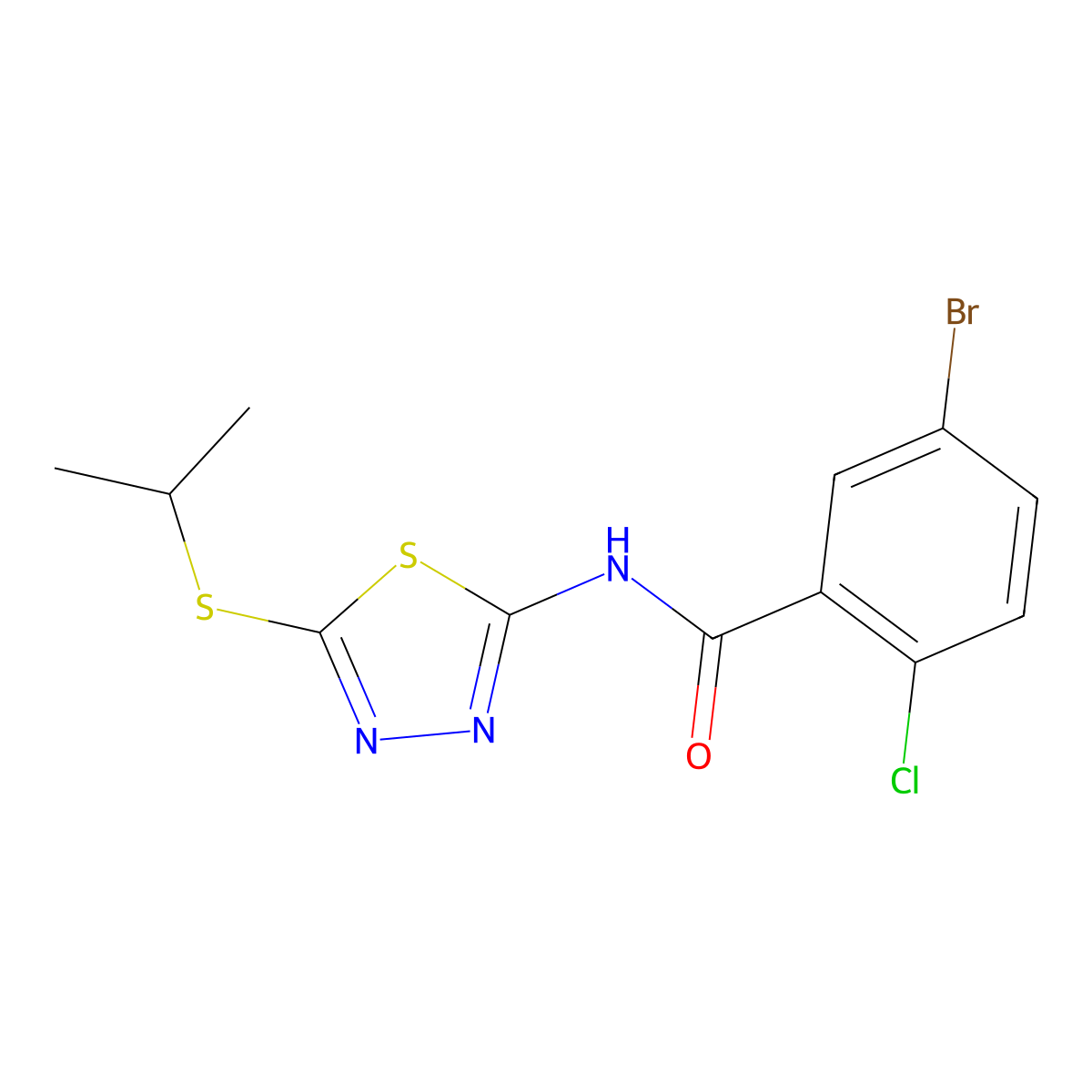 5-bromo-2-chloro-N-(5-(isopropylthio)-1,3,4-thiadiazol-2-yl)benzamide molecular structure, CAS 391875-65-3