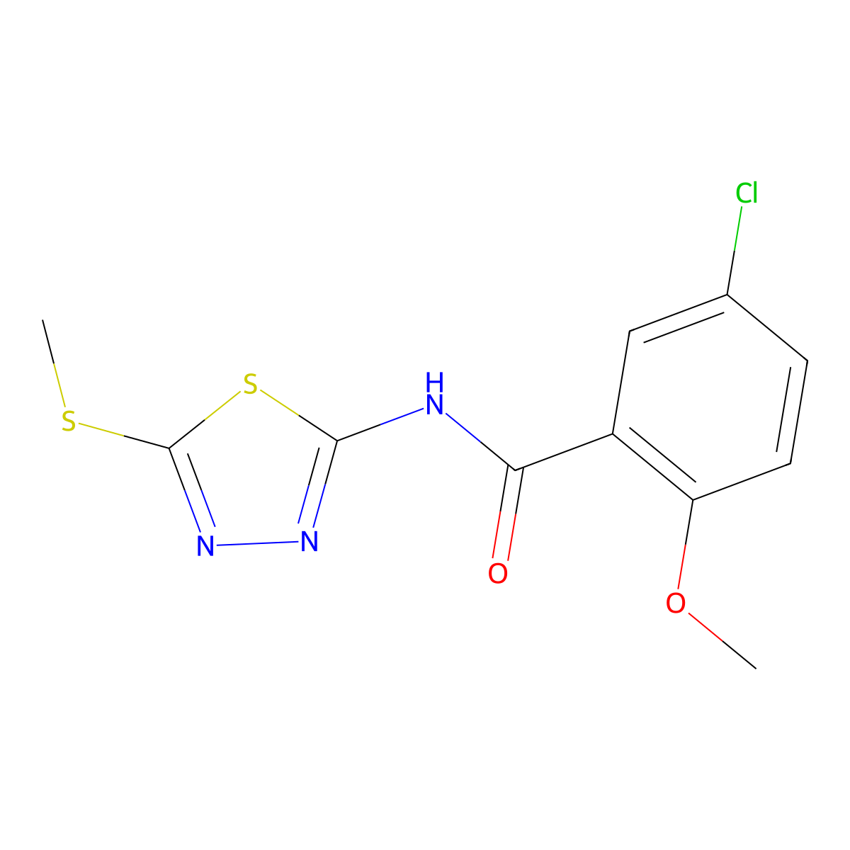 5-chloro-2-methoxy-N-(5-(methylthio)-1,3,4-thiadiazol-2-yl)benzamide molecular structure, CAS 391875-71-1