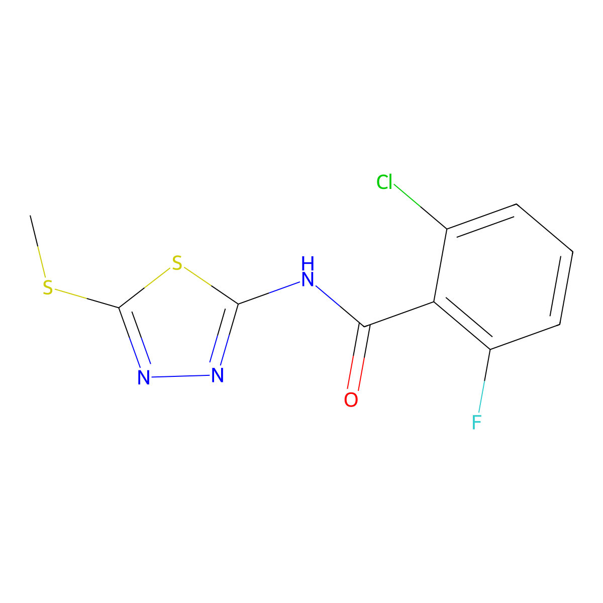 2-chloro-6-fluoro-N-(5-(methylthio)-1,3,4-thiadiazol-2-yl)benzamide molecular structure, CAS 391875-72-2