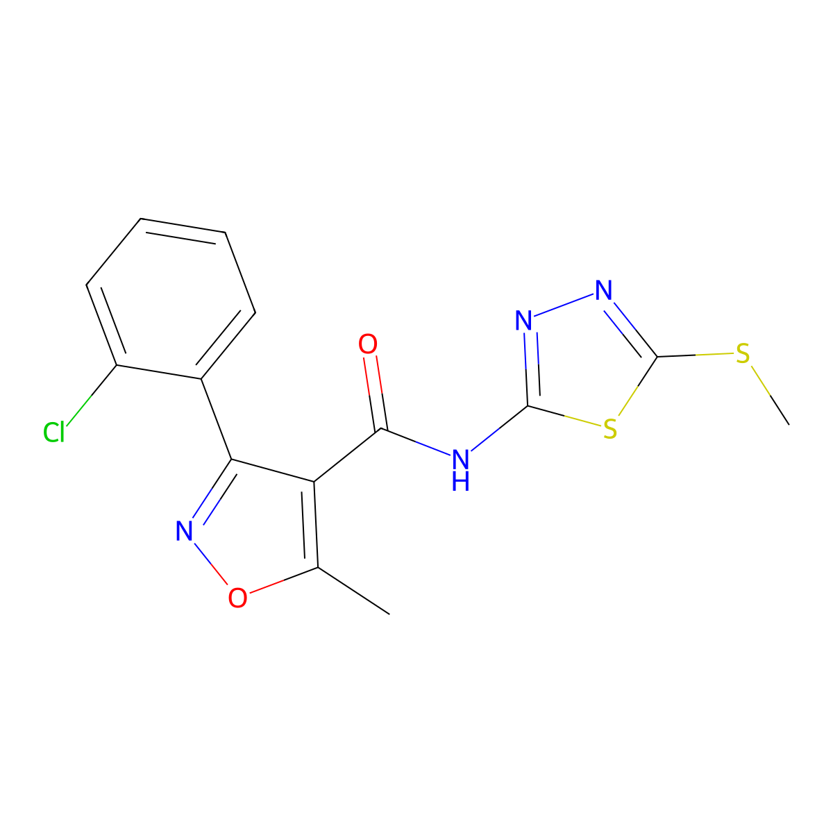 3-(2-chlorophenyl)-5-methyl-N-(5-(methylthio)-1,3,4-thiadiazol-2-yl)isoxazole-4-carboxamide molecular structure, CAS 391875-73-3