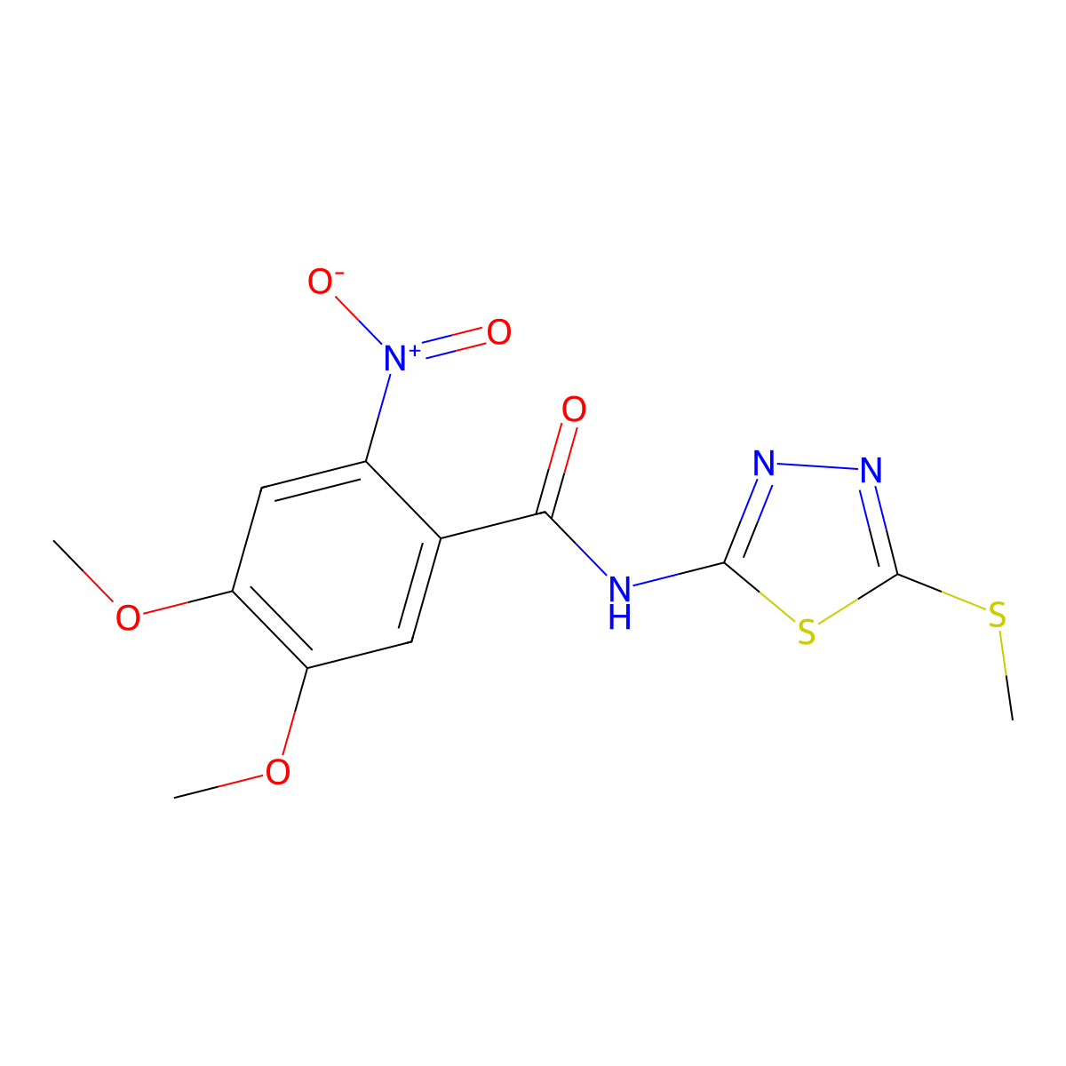 4,5-dimethoxy-N-(5-(methylthio)-1,3,4-thiadiazol-2-yl)-2-nitrobenzamide molecular structure, CAS 391875-76-6