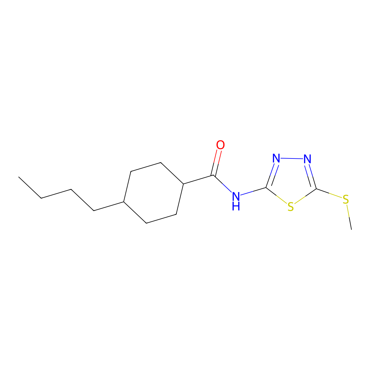 4-butyl-N-(5-(methylthio)-1,3,4-thiadiazol-2-yl)cyclohexanecarboxamide molecular structure, CAS 391875-84-6