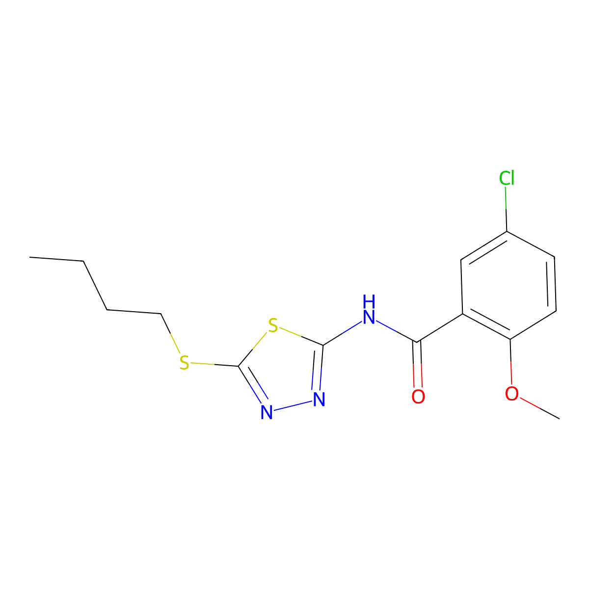 N-(5-butylsulfanyl-1,3,4-thiadiazol-2-yl)-5-chloro-2-methoxybenzamide molecular structure, CAS 391875-86-8