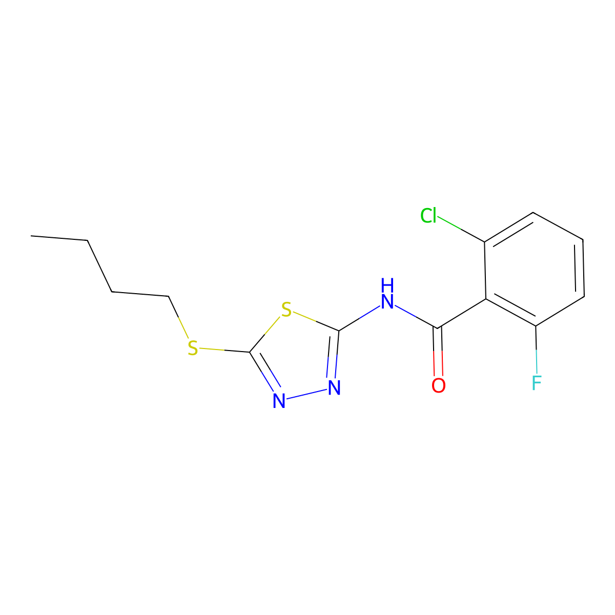 N-(5-(butylthio)-1,3,4-thiadiazol-2-yl)-2-chloro-6-fluorobenzamide molecular structure, CAS 391875-87-9