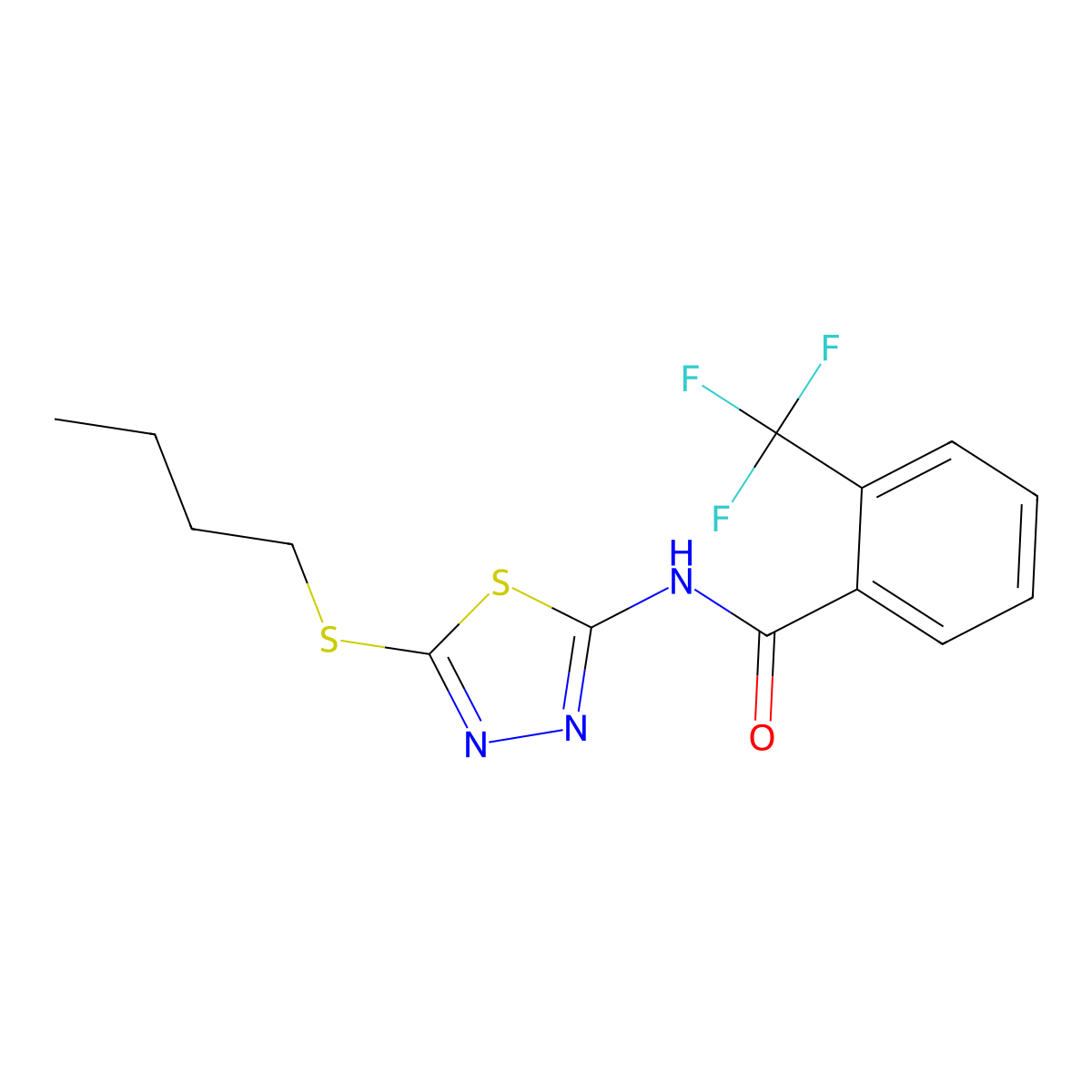 N-(5-(butylthio)-1,3,4-thiadiazol-2-yl)-2-(trifluoromethyl)benzamide molecular structure, CAS 391875-94-8