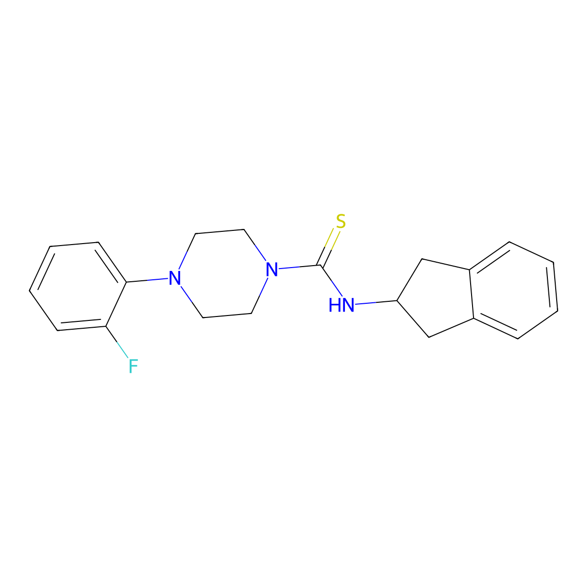 N-(2,3-dihydro-1H-inden-2-yl)-4-(2-fluorophenyl)piperazine-1-carbothioamide molecular structure, CAS 391876-05-4