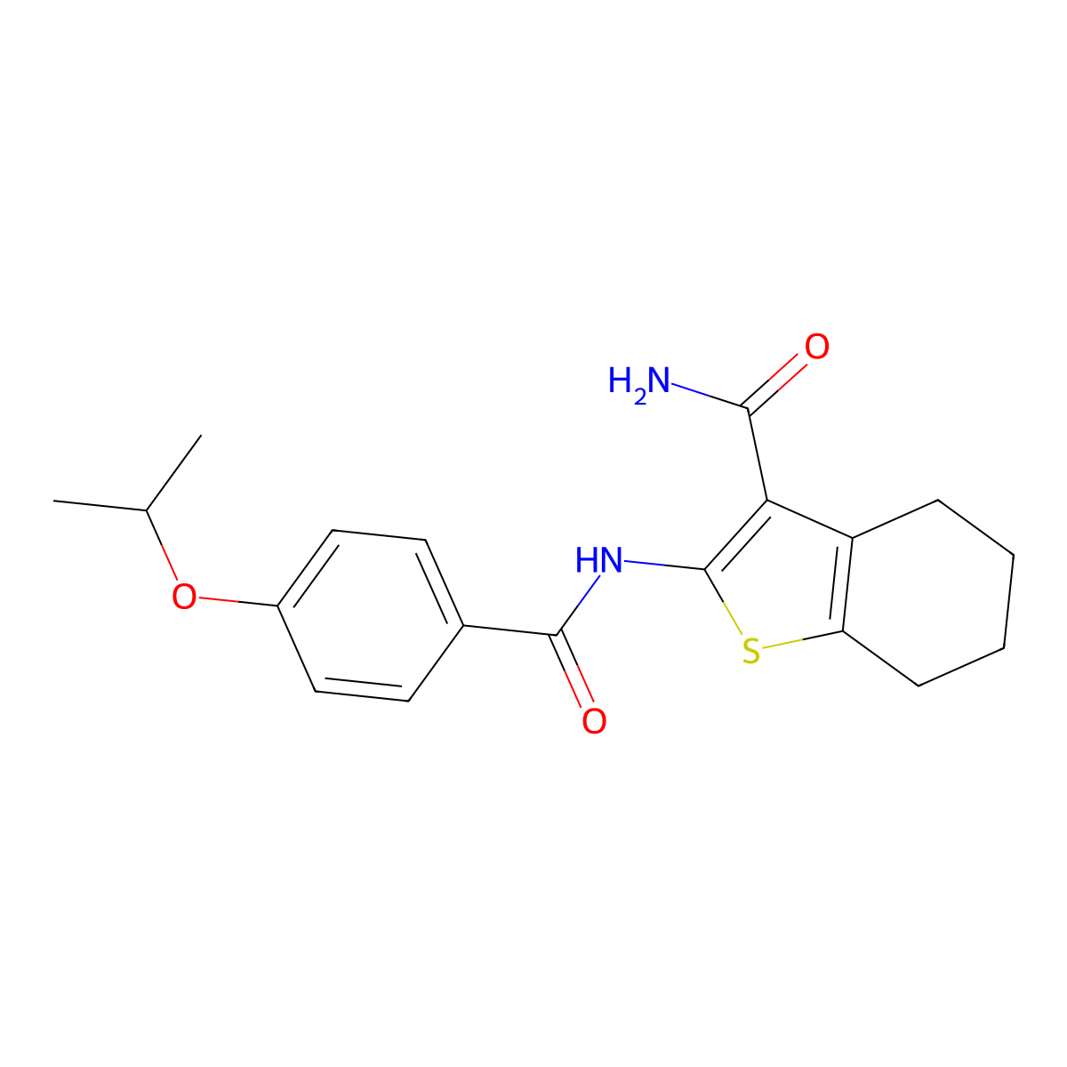 2-(4-Isopropoxybenzamido)-4,5,6,7-tetrahydrobenzo[b]thiophene-3-carboxamide molecular structure, CAS 391876-31-6