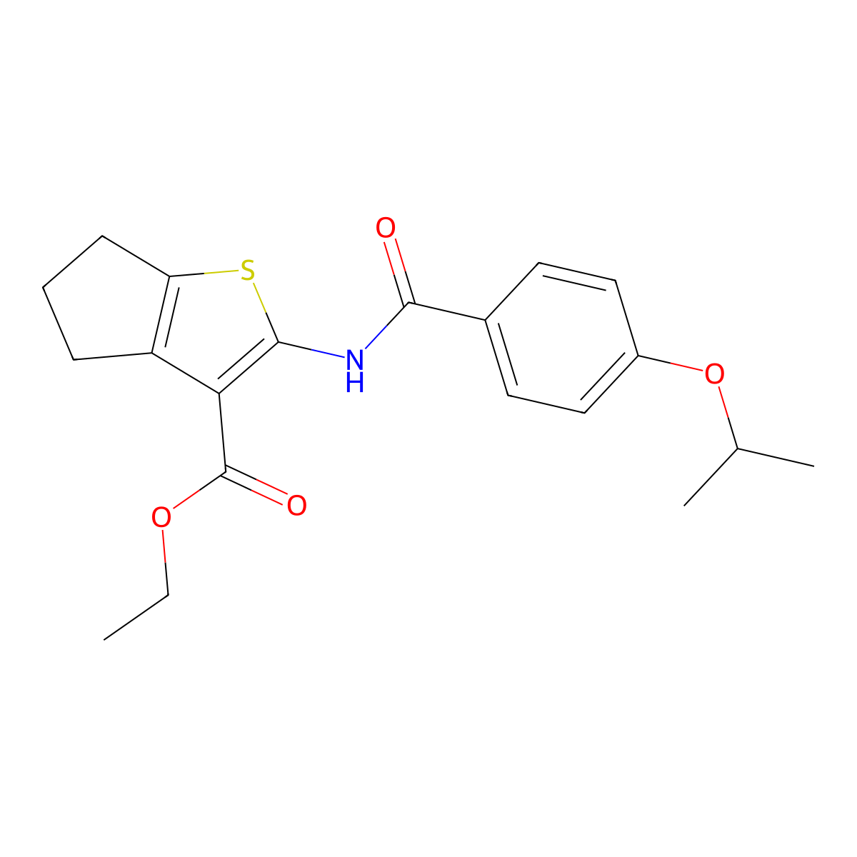 ethyl 2-(4-isopropoxybenzamido)-5,6-dihydro-4H-cyclopenta[b]thiophene-3-carboxylate molecular structure, CAS 391876-32-7