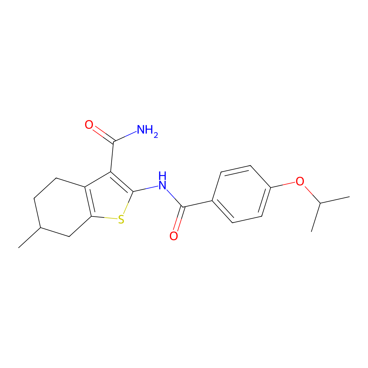 2-(4-Isopropoxybenzamido)-6-methyl-4,5,6,7-tetrahydrobenzo[b]thiophene-3-carboxamide molecular structure, CAS 391876-33-8