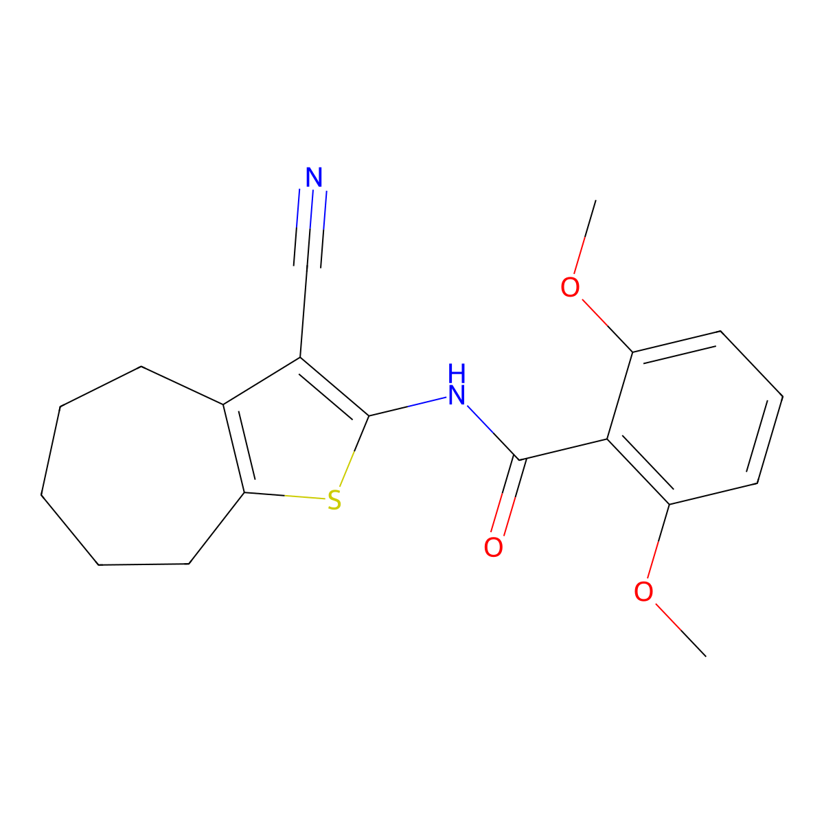 N-(3-cyano-5,6,7,8-tetrahydro-4H-cyclohepta[b]thiophen-2-yl)-2,6-dimethoxybenzamide molecular structure, CAS 391876-44-1