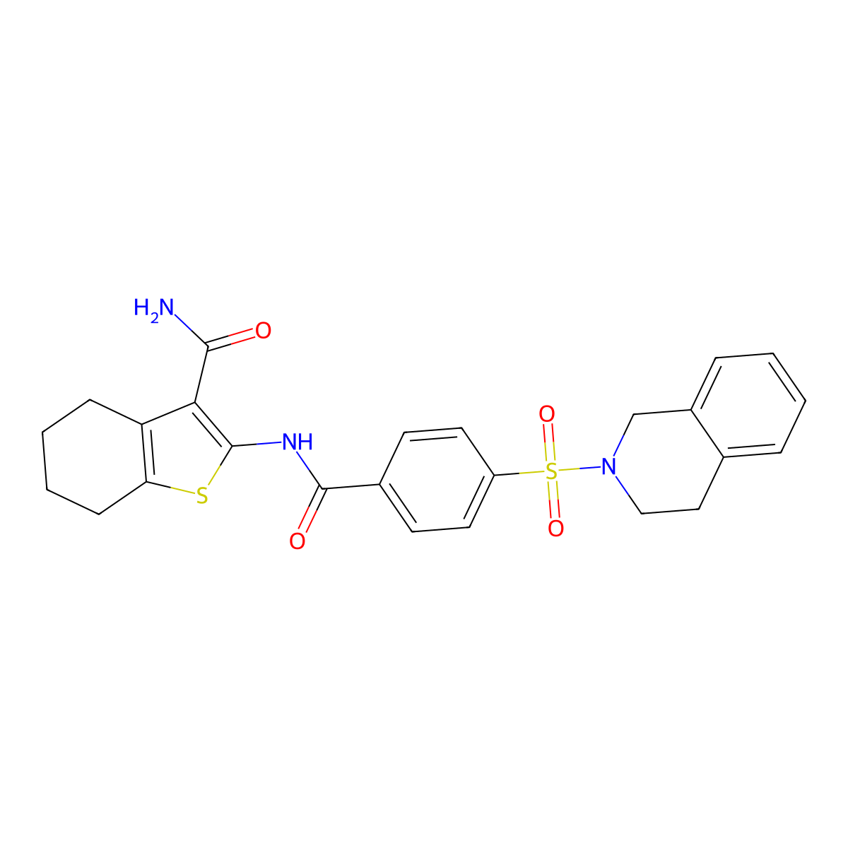 2-(4-((3,4-dihydroisoquinolin-2(1H)-yl)sulfonyl)benzamido)-4,5,6,7-tetrahydrobenzo[b]thiophene-3-carboxamide molecular structure, CAS 391876-58-7