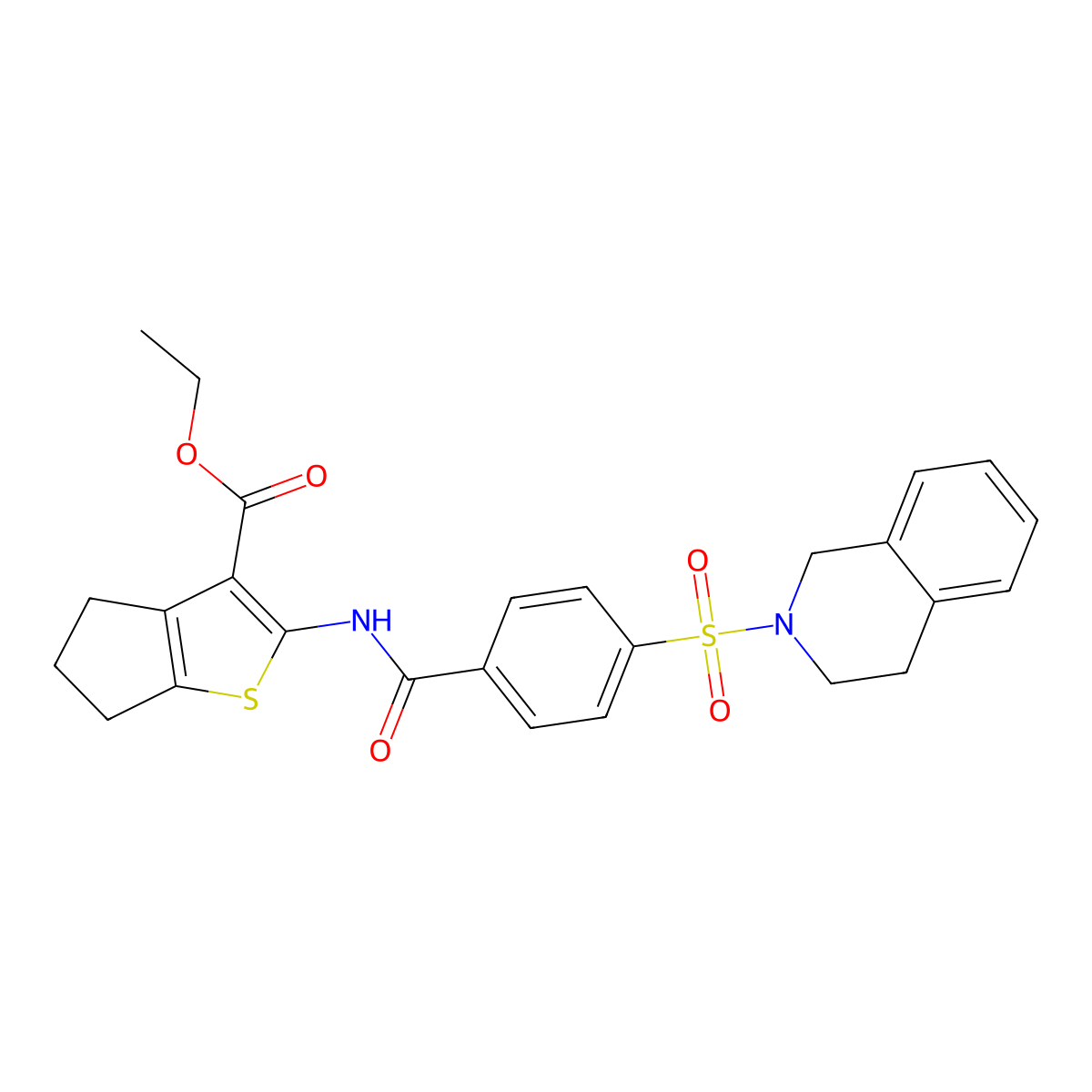 ethyl 2-(4-((3,4-dihydroisoquinolin-2(1H)-yl)sulfonyl)benzamido)-5,6-dihydro-4H-cyclopenta[b]thiophene-3-carboxylate molecular structure, CAS 391876-59-8