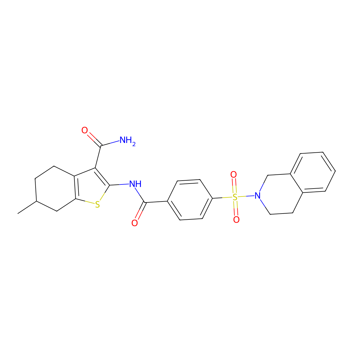 2-(4-((3,4-dihydroisoquinolin-2(1H)-yl)sulfonyl)benzamido)-6-methyl-4,5,6,7-tetrahydrobenzo[b]thiophene-3-carboxamide molecular structure, CAS 391876-60-1