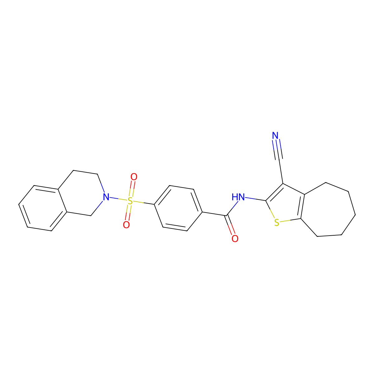 N-(3-cyano-5,6,7,8-tetrahydro-4H-cyclohepta[b]thiophen-2-yl)-4-((3,4-dihydroisoquinolin-2(1H)-yl)sulfonyl)benzamide molecular structure, CAS 391876-63-4