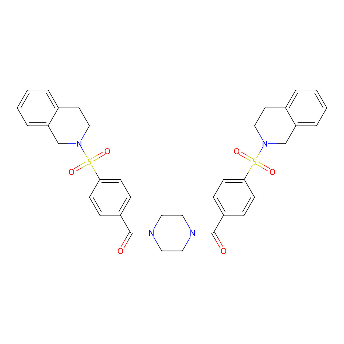 [4-[4-(3,4-dihydro-1H-isoquinolin-2-ylsulfonyl)benzoyl]piperazin-1-yl]-[4-(3,4-dihydro-1H-isoquinolin-2-ylsulfonyl)phenyl]methanone molecular structure, CAS 391876-85-0