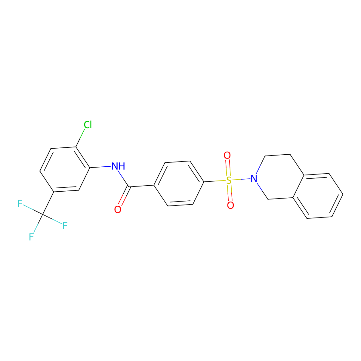 N-(2-chloro-5-(trifluoromethyl)phenyl)-4-((3,4-dihydroisoquinolin-2(1H)-yl)sulfonyl)benzamide molecular structure, CAS 391876-93-0